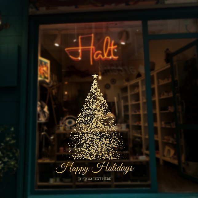 Eleganter Goldener Weihnachtsbaum Business-Urlaub Fensteraufkleber (Elegant Gold Christmas Tree Business Holiday Window Cling)