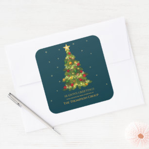 Eleganter Goldener Weihnachtsbaum Business-Urlaub Quadratischer Aufkleber