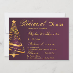 eleganter goldener Weihnachtsbaum Hochzeit Probe  Einladung