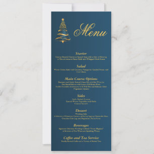 Eleganter goldener Weihnachtsbaum-Hochzeitsmenü Einladung