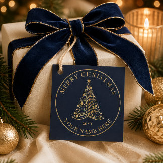 Eleganter goldener Weihnachtsbaum in Marineblau al Geschenkanhänger