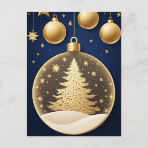 Eleganter goldener Weihnachtsbaum mit funkelnden S Postkarte