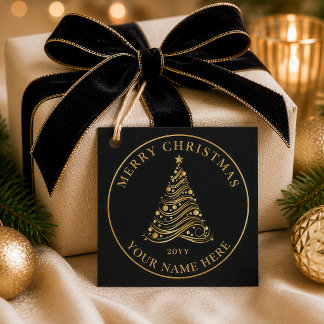 Eleganter goldener Weihnachtsbaum Schwarzes Weihna Geschenkanhänger