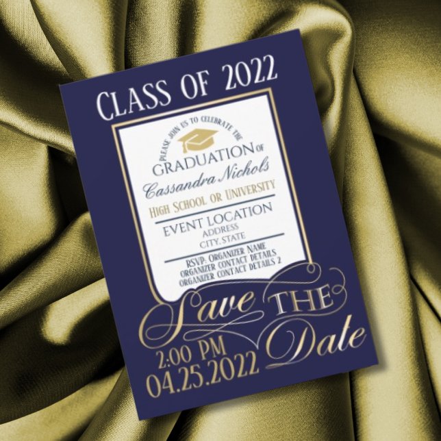 Eleganter, goldener, weißer und blauer Abschluss Einladung (Elegant blue graduation invitation
)