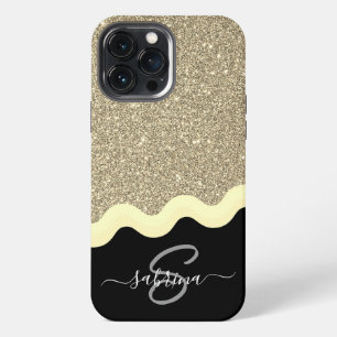 Eleganter goldener Wellen-Glitter-Monogramm-Name iPhone 13 Pro Max Hülle