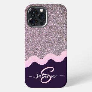Eleganter goldener Wellen-Glitter-Monogramm-Name iPhone 13 Pro Max Hülle