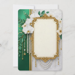 Eleganter goldener Zierrahmen mit weißen Orchideen Feiertagskarte