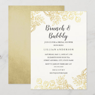 Eleganter goldfarbener Brunch mit Vintagem Blumenk Einladung