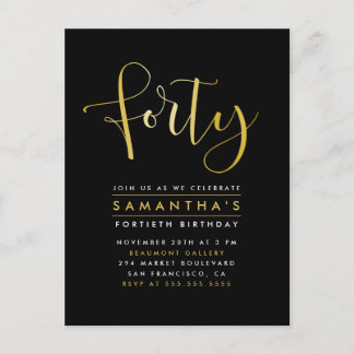 Eleganter Goldfilm 40. Geburtstagsfeier Party Einl Einladungspostkarte