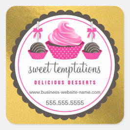 Eleganter Goldfilm Look Pink Cupcake Cake Cake Pop Quadratischer Aufkleber