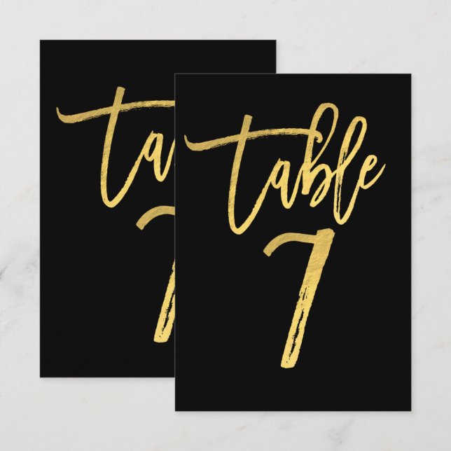 Eleganter Goldfilm Moderne Script-Tischnummer 7 Einladung (Vorne/Hinten)
