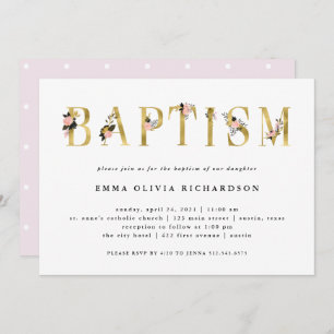 Eleganter Goldflorentext  Taufe Einladung