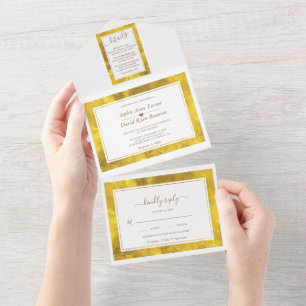 Eleganter Goldfolienrahmen Kalligrafie Hochzeit All In One Einladung