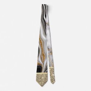Eleganter Goldglitter Schöner Weiß Schwarzer Marmo Krawatte
