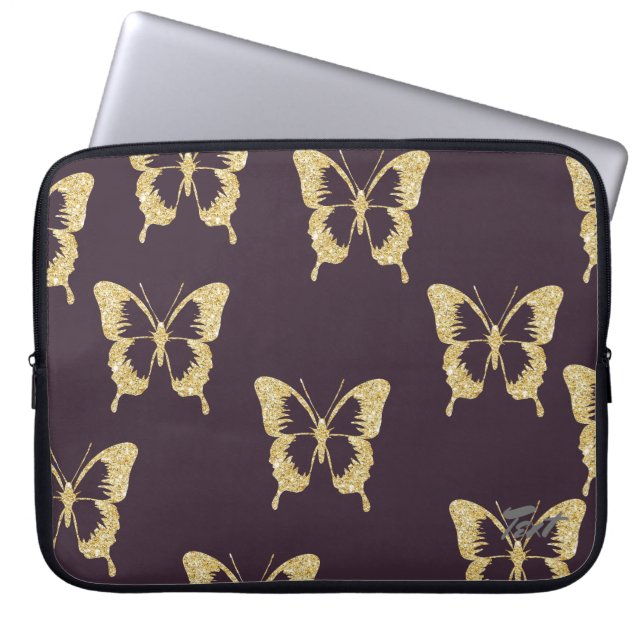 eleganter GoldGlitterschmetterling Laptopschutzhülle (Vorderseite)