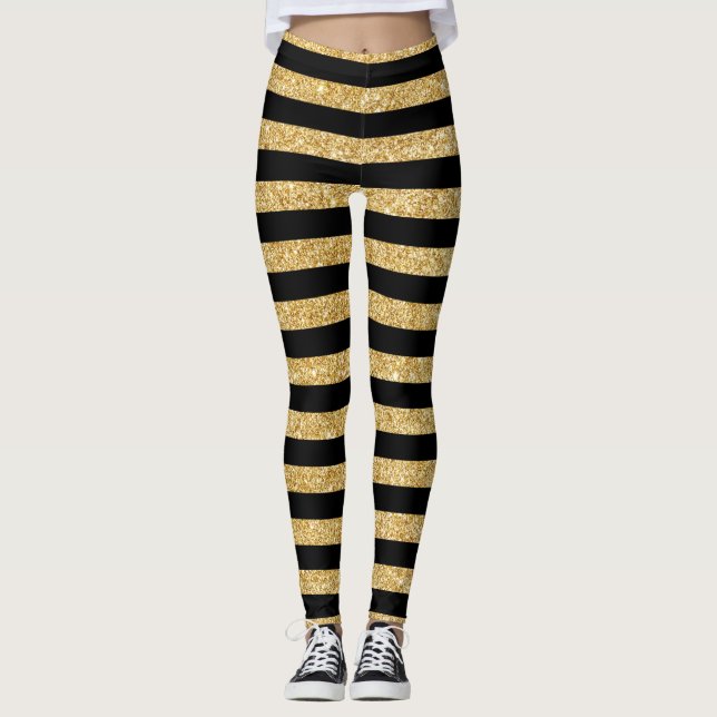 Eleganter GoldGlitzer und schwarzes Leggings (Vorderseite)