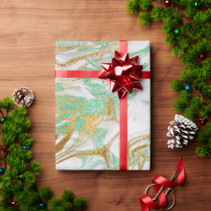 Eleganter, goldgrüner Marmor-Look Geschenkpapier
