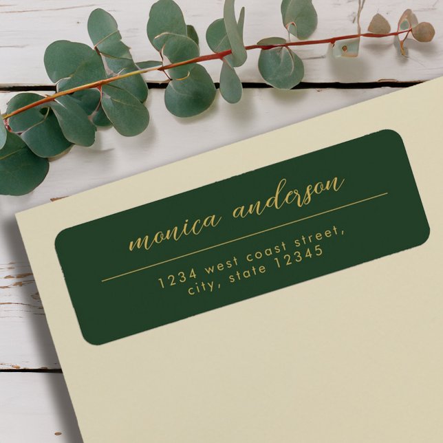 Eleganter goldgrüner Minimalistischer Skriptname (Elegant Gold Green Minimalist Script Name Label)