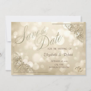 Eleganter Goldherzen-Rahmen-Bokeh Save The Date