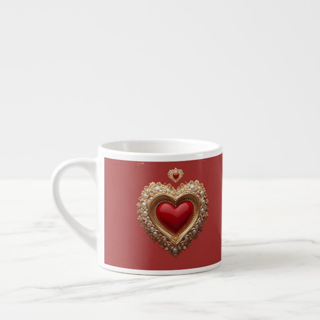 Eleganter Goldherzrahmen mit Perlendetail Espressotasse (Links)