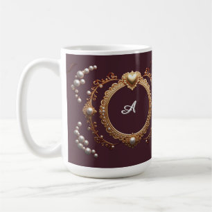Eleganter Goldherzrahmen mit Perlendetail Kaffeetasse