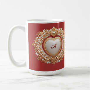 Eleganter Goldherzrahmen mit Perlendetail Kaffeetasse