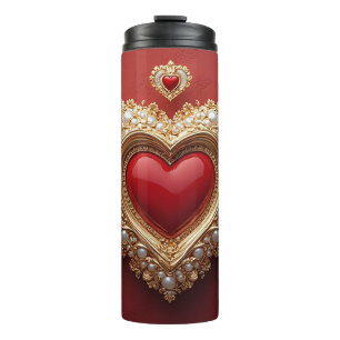 Eleganter Goldherzrahmen mit Perlendetail Thermosbecher