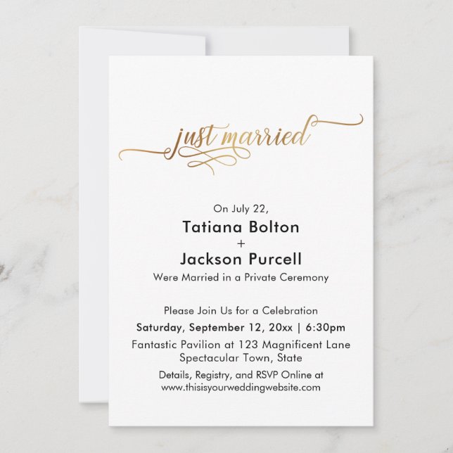 Eleganter Goldkalligraphie nur verheirateter Empfa Einladung (Vorderseite)