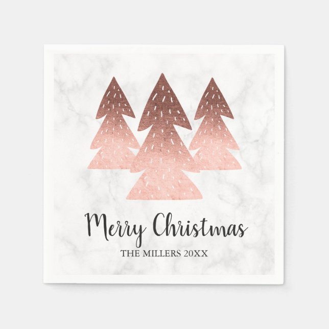 Eleganter Goldmarmor der Rose Frohe Weihnachtsbaum Serviette (Vorderseite)