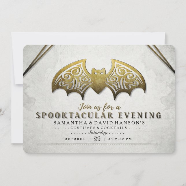 Eleganter Goldmedaille Weißer Bat Spooktacular Abe Einladung (Vorderseite)
