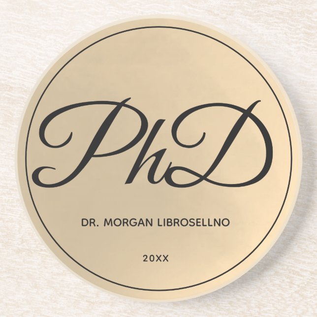 Eleganter Goldname PhD-Abschluss Getränkeuntersetzer (Vorne)