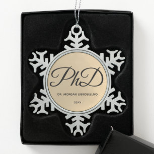 Eleganter Goldname PhD Abschluss Snowflake Pewte Schneeflocken Zinn-Ornament