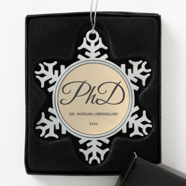 Eleganter Goldname PhD Abschluss Snowflake Pewte Schneeflocken Zinn-Ornament (Box)