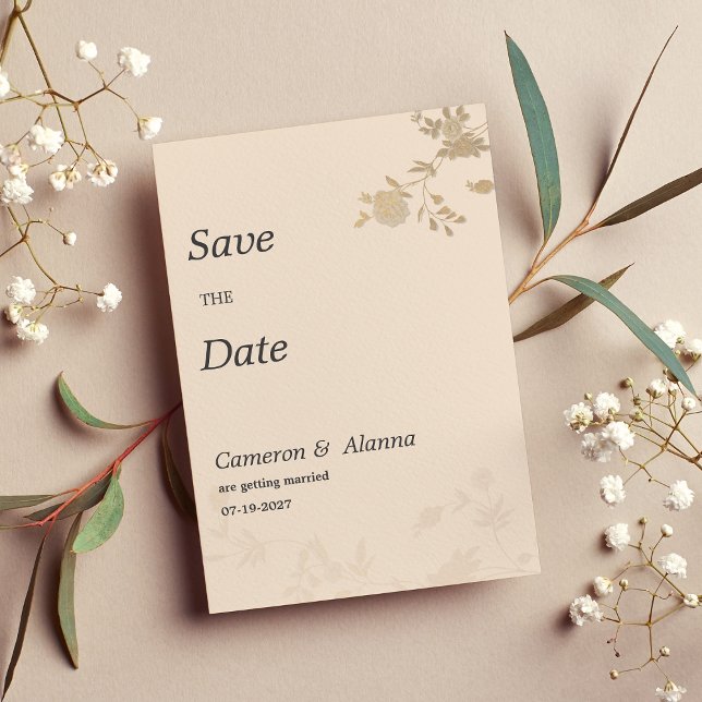 Eleganter Goldpfirsich, romantisch mit Blumen Save Einladung (Elegant gold peach romantic floral Save the Date )
