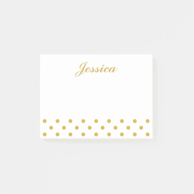 Eleganter Goldpolka-Punkt-personalisierter Name Post-it Klebezettel (Vorderseite)