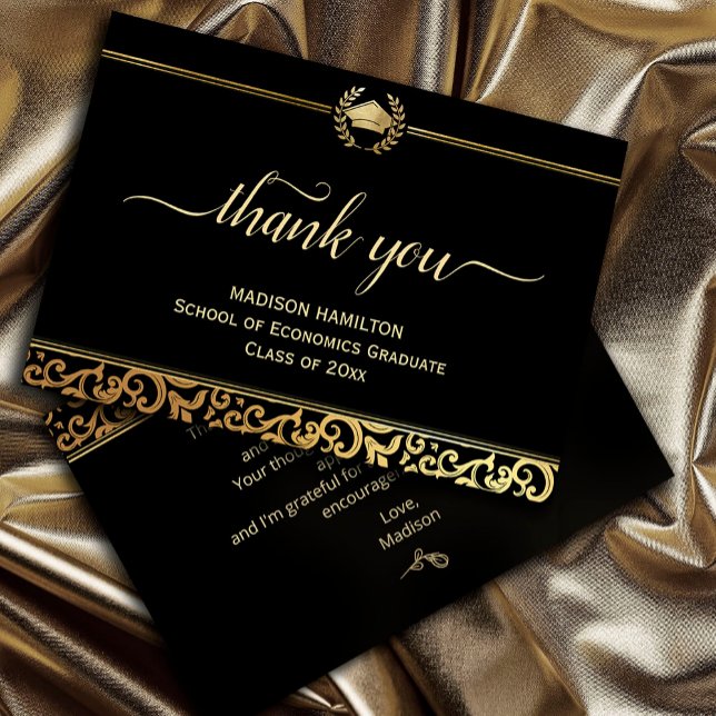Eleganter Goldrahmen Abschluss Dankeschön Card Dankeskarte (Elegant gold Frame Graduation Thank You Card #script #calligraphy #fauxgold)