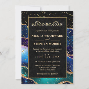 Eleganter Goldrahmen Blaue Galaxie Achat Hochzeit Einladung