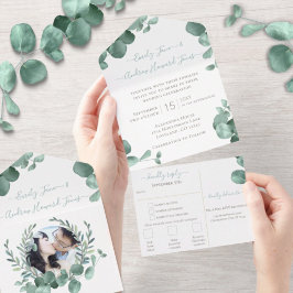 Eleganter Goldrahmen Eukalyptus Wreath Wedding All In One Einladung