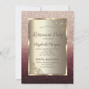 Eleganter Goldrahmen Glitter Ombre Ruhestand Einladung