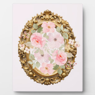 Eleganter Goldrahmen mit rosa Aquarellblumen Fotoplatte