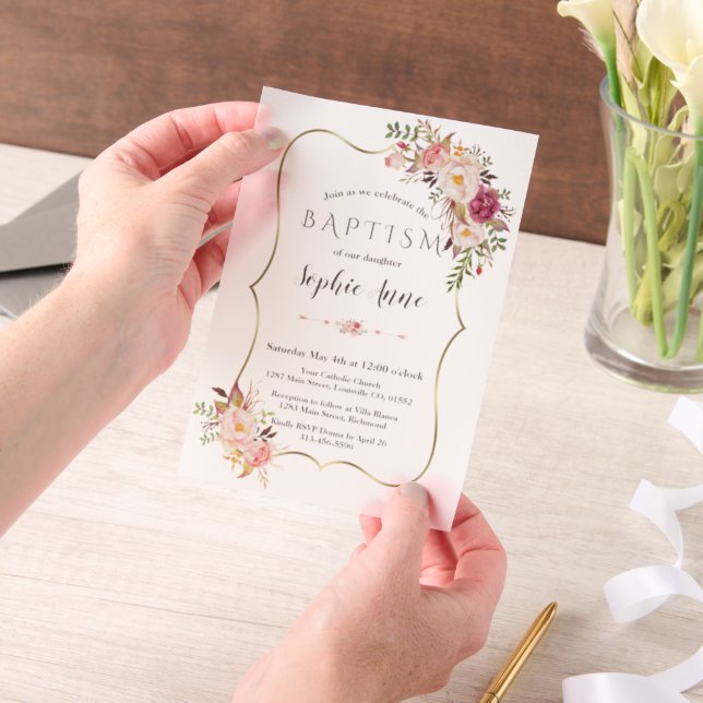 Eleganter Goldrahmen Rosa Blume Girl Taufe (Handgehalten)