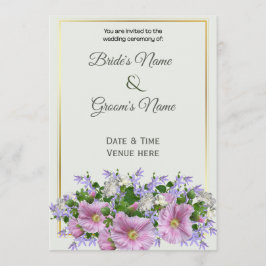 Eleganter Goldrahmen & rosa florale Hochzeit Einladung