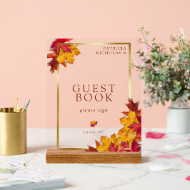 Eleganter Goldrahmen & rustikales Gästebuch Acrylschild