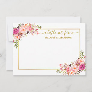 Eleganter Goldrahmen Wasserfarbe Rosa Rosa Blütenf Mitteilungskarte