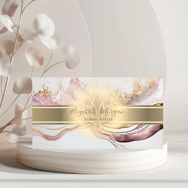 Eleganter Goldrand, Lotus Marmor Weiße Rose Gold Visitenkarte (Von Creator hochgeladen)