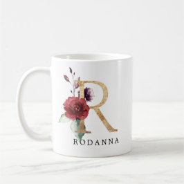 Eleganter Goldrausch Rosa Blume Letter R Kaffeetasse