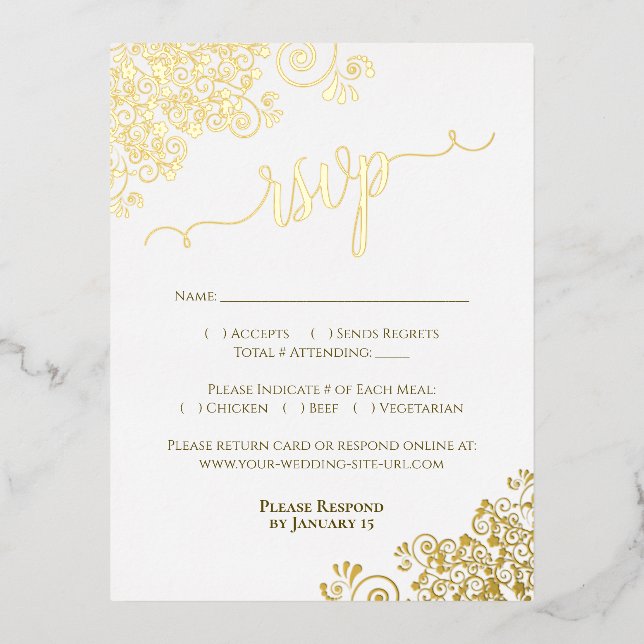 Eleganter Goldschmied auf der RSVP-Karte für White Folie Einladungspostkarte (Vorderseite)
