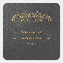 Eleganter Goldschmied Blüh Black Wedding Quadratischer Aufkleber