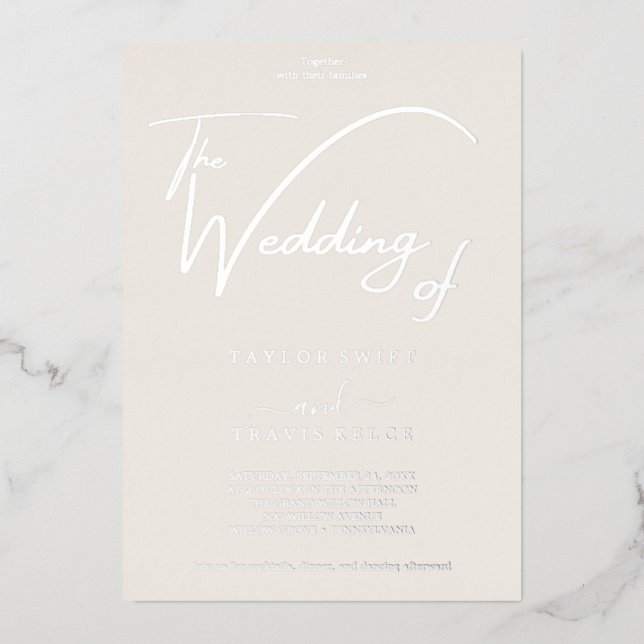 Eleganter Goldschmied Hochzeit in Elfenbein Blühen Folieneinladung (Vorderseite)