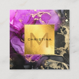 Eleganter Goldschmied Schwarz und Lila Ätherische  Quadratische Visitenkarte